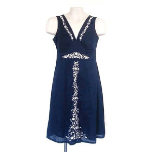Eddie Bauer Navy Embroidered Cotton Summer Dress Coquette Cottagecore Romantic 2